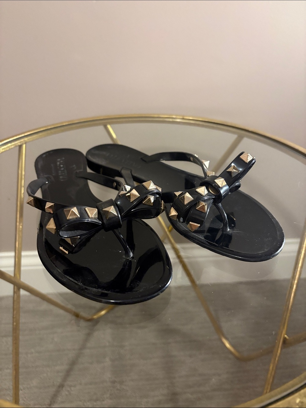 Valentino Black Studded Bow Jelly Thong Sandals